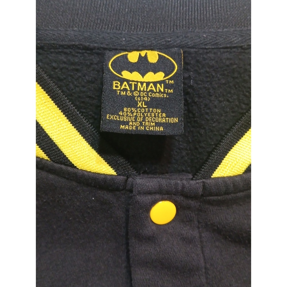 DC Comics Batman Varsity Jacket XL Black Yellow Snap Front‎ Long Sleeve Bomber - Picture 7 of 13